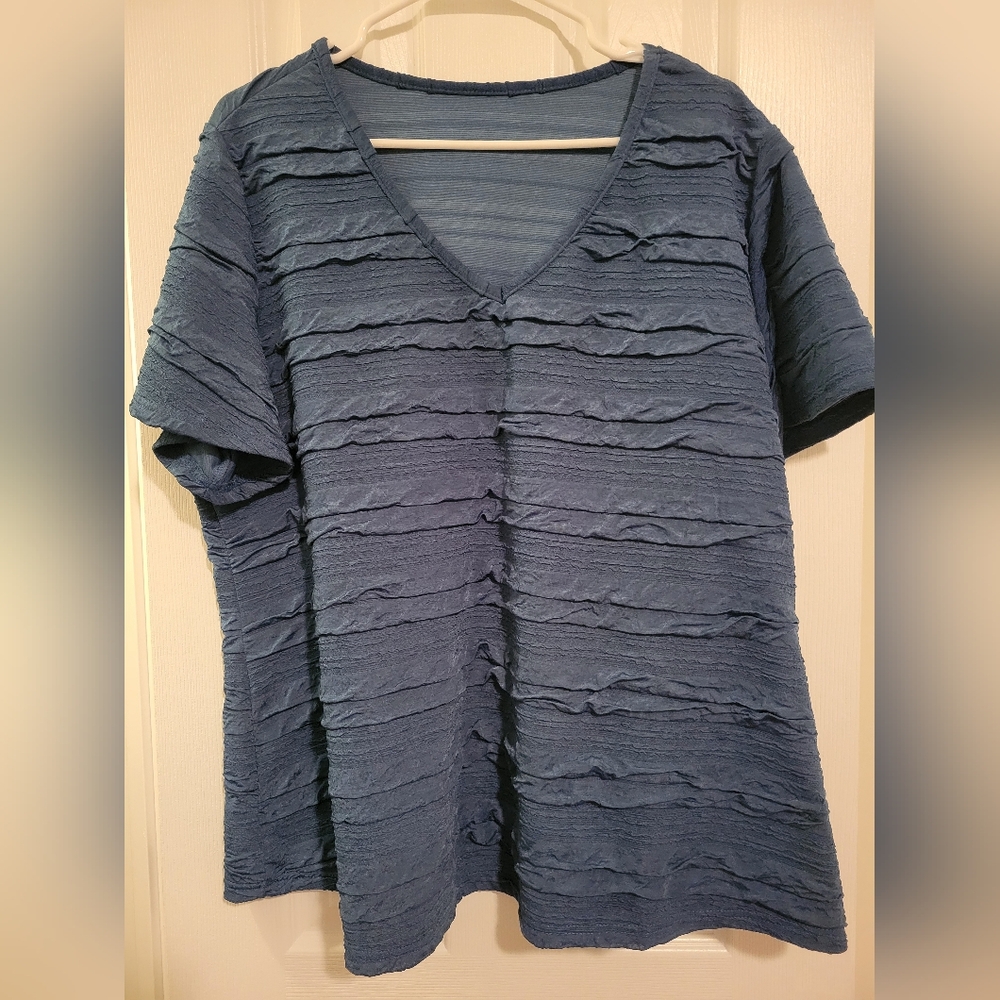 SHEIN Blue Textured V-Neck Blouse